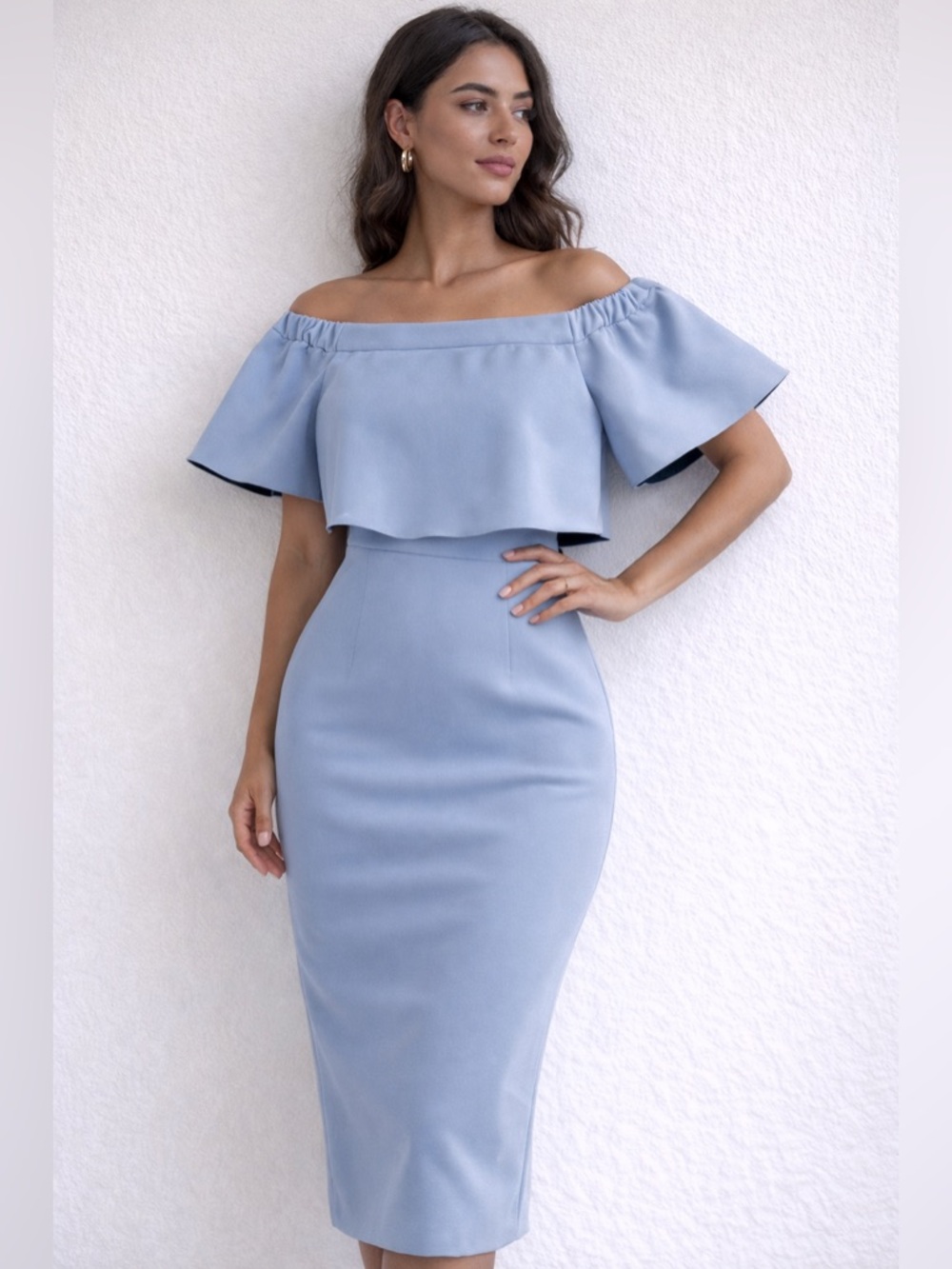ASOS Light Blue One-Shoulder Ruffle Midi Dress